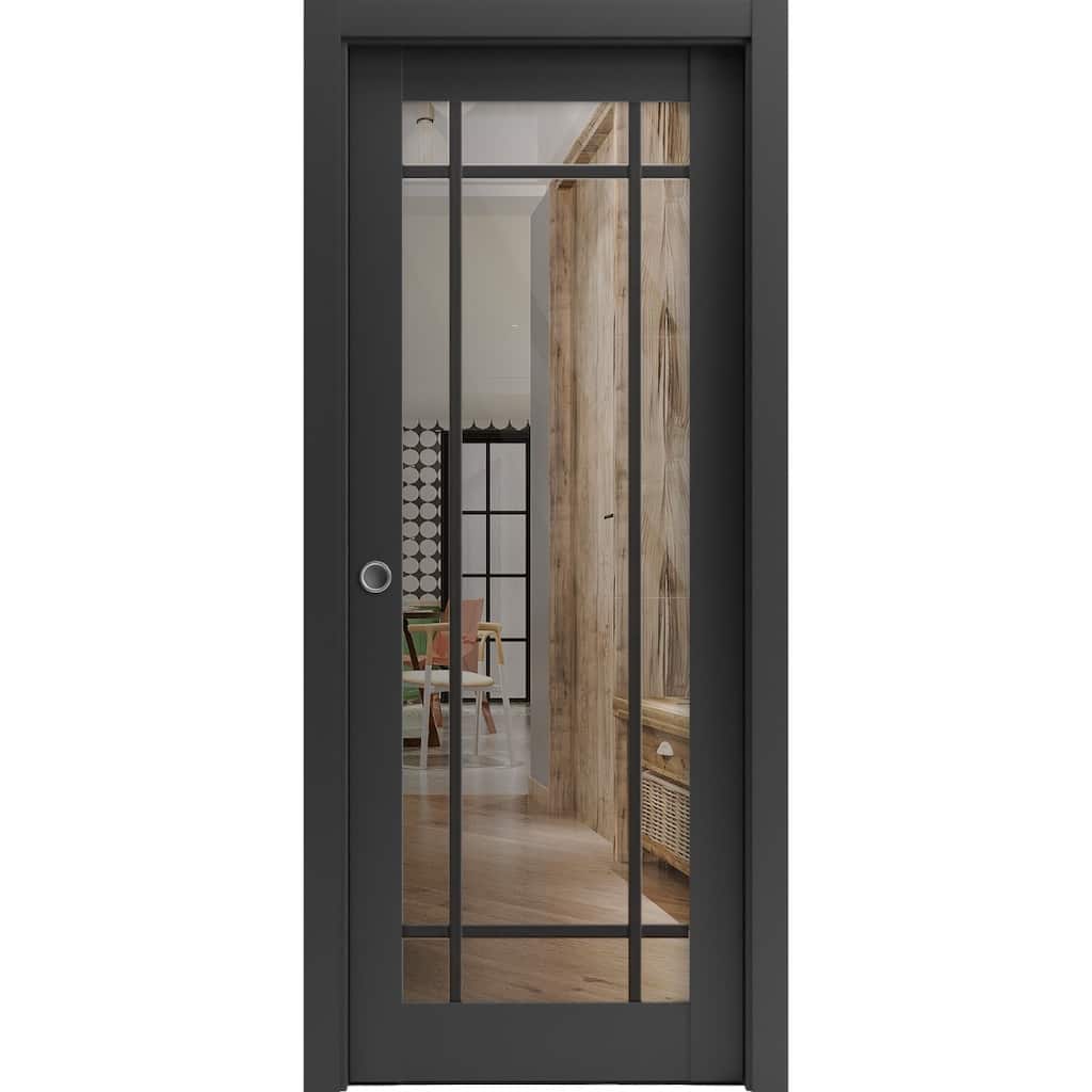 French Pocket Door 18x80 Lucia 2266 Matte Black Kit Trims Rail