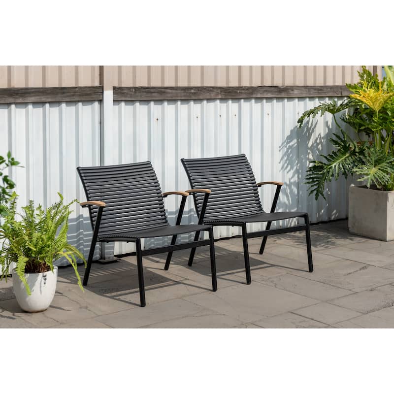 Amazonia FSC Certified Teak and Aluminum 2pc Lounge Set - Black and Brown