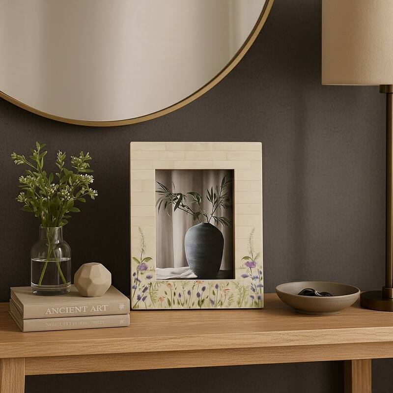 Wood Resin Flower Field Picture Frames - Ivory