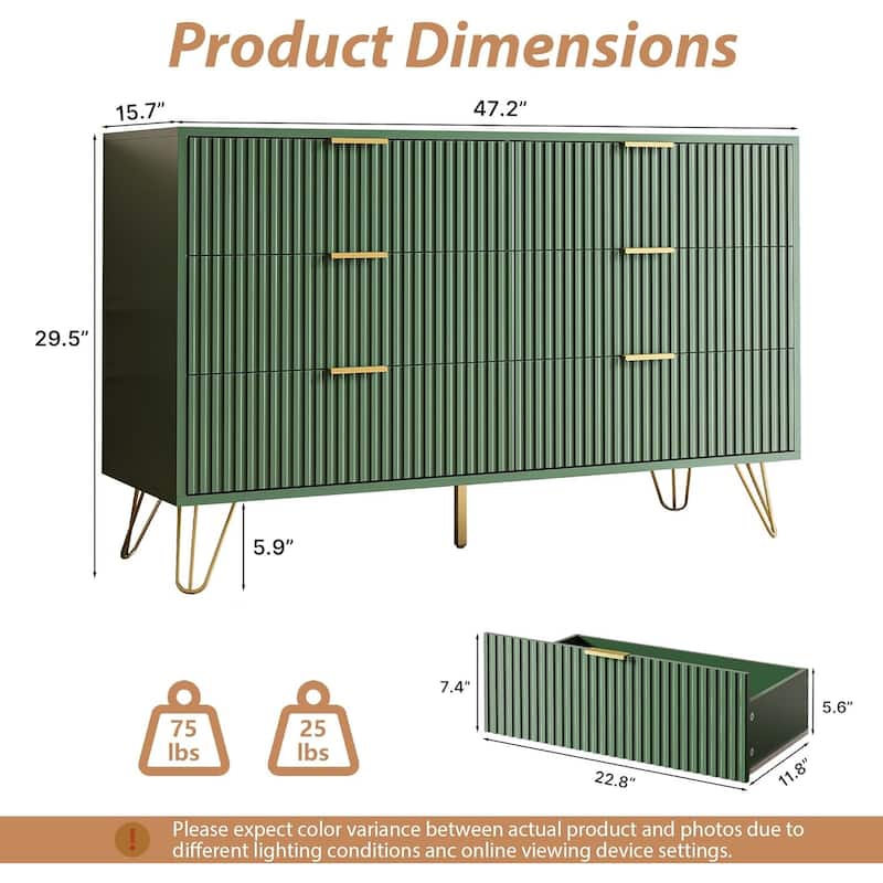 FURNIWAY Fluted Drawer Dresser for Bedroom