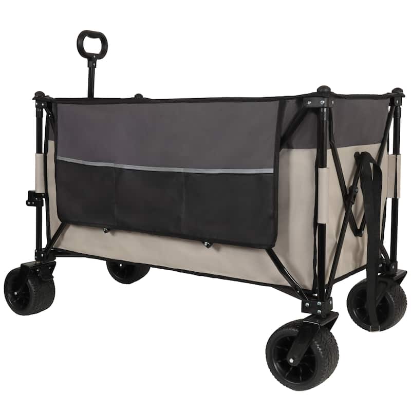 Tall Heavy-Duty Folding Wagon Cart with 480lbs Capacity - All-Terrain Wheels, Side Pockets, Brakes & Drink Holders