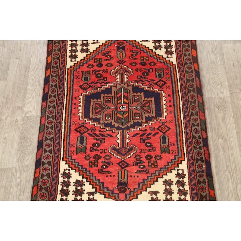 Geometric Persian Hamedan Area Rug Wool Hand-knotted Foyer Carpet - 3'3" x 4'9"