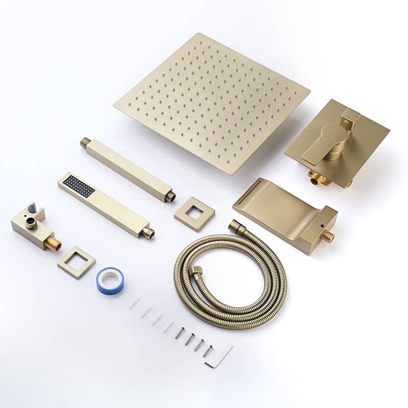 12 Inch Shower System With Waterfall Tub Spout and Handheld Sprayer Rain Ceiling Mount Tub Shower Faucet Set With Rough-in Valve