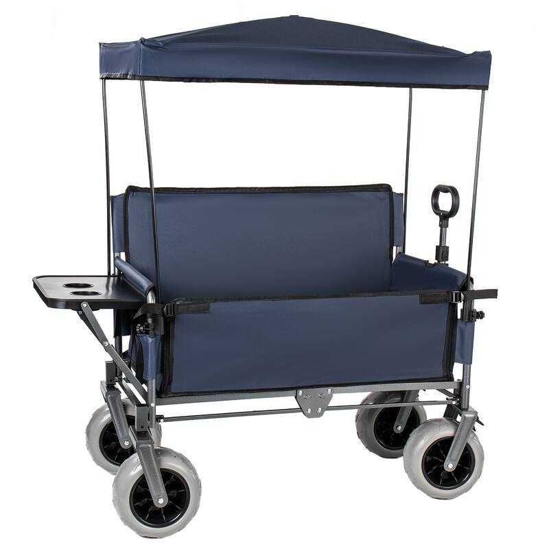 3-in-1 Collapsible Wagon,Convertible Folding Cart with Canopy &Rear-Mounted Folding Tabletop, 500lbs Heavy-Duty, 180L Capacity