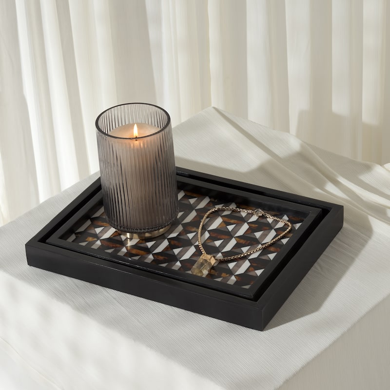 SAFAVIEH Home Ani Ivory/Brown Resin Tray Set of 2