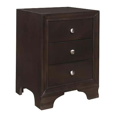 Brown/Chrome 3 Drawer 18 in. W Nightstand with Inbuilt Charging USB Port