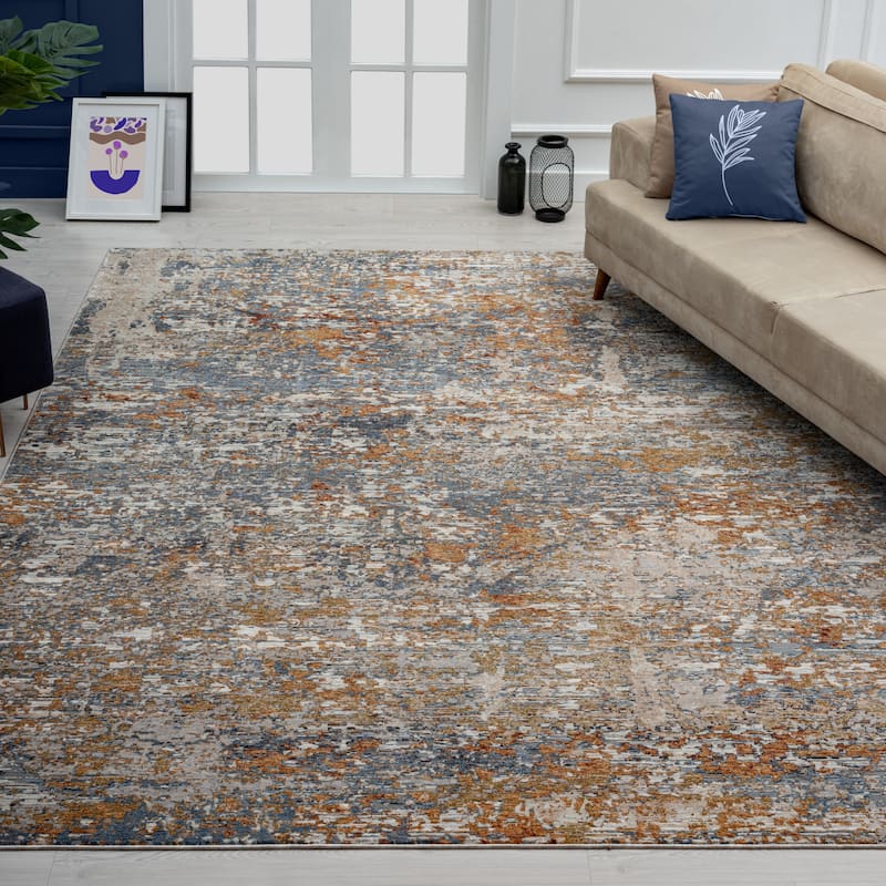 Camilla Abstract Area Rug - 8'9" x 11'10" - Blues/Rust Tones