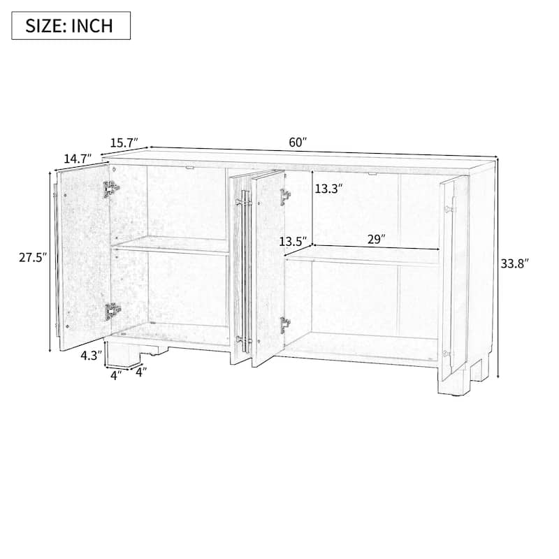 Traditional Style Wood Sideboard Buffet with Adjustable Shelves and Gold Handles
