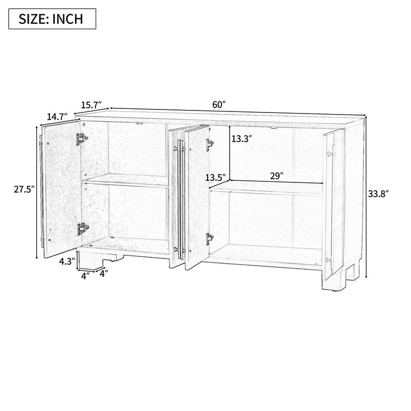 Wood Sideboard with Adjustable Shelves and Gold Handles