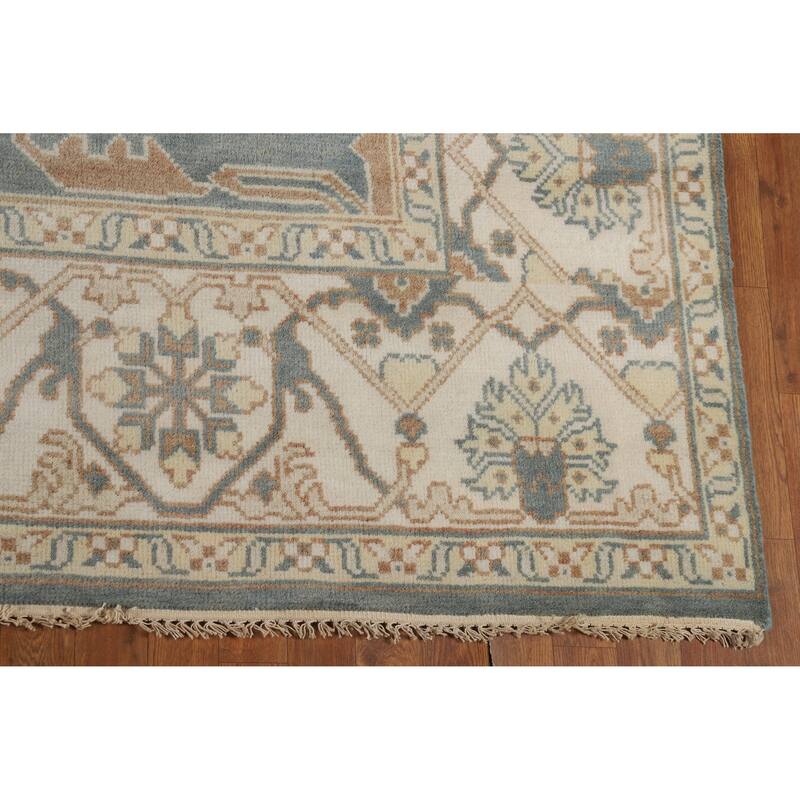 Blue Gray Oushak Indian Area Rug Handmade Wool Carpet - 8'1" x 9'11"