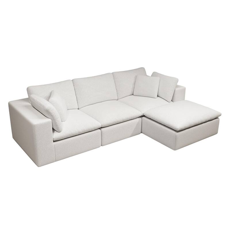 L-Shaped Modular Sectional Sofa with Ottoman, Comfy Plush Corduroy Deep Seat Cloud Couch, Compressed Sofa with Pillows
