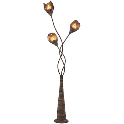 Dried Plant Room Floor Lamp with Decorated Orange Lamp Shades - Brown - Roche River Decor