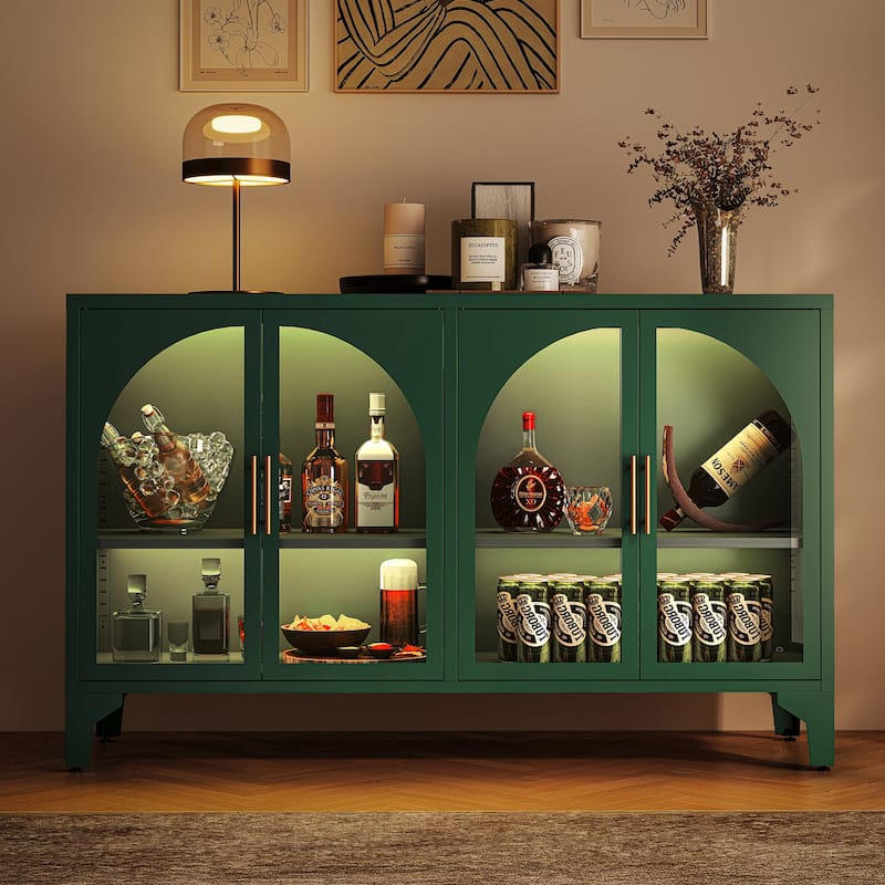 53.2"W Metal Sideboard Buffet Cabinet with Glass Doors
