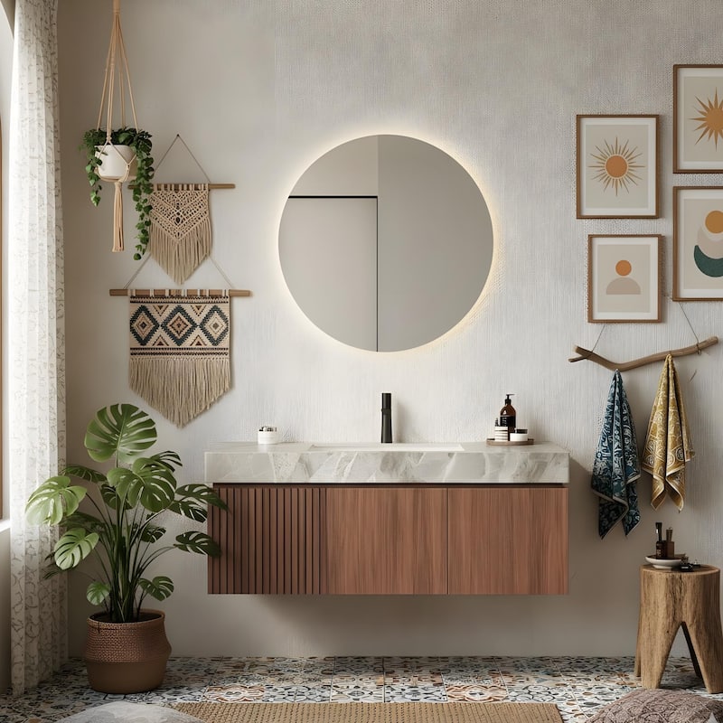 48" Bathroom Vanity with Sintered Stone countertop and Sink - Sintered Stone - White/Espresso