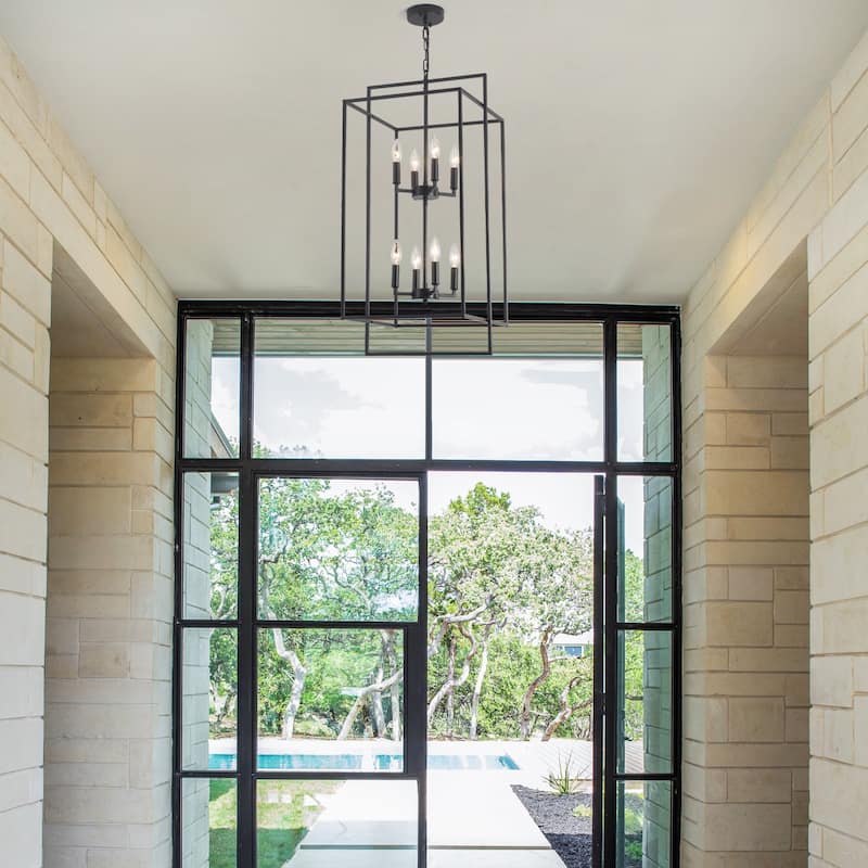 15.74inch Cage Two-tier 8-light Height Adjustable Metal Frame Chandelier for Multiple Different Spaces