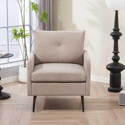 Accent Chair With Metal Black Legs, Comfy Chenille Club Fabric Armchair, Single Sofa Chair