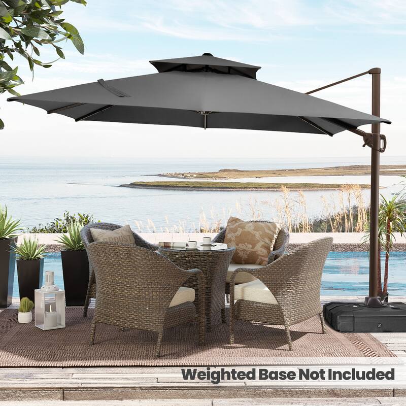 11 x 11 FT Outdoor Patio Cantilever Umbrella with Crank and 360 Degrees Rotation