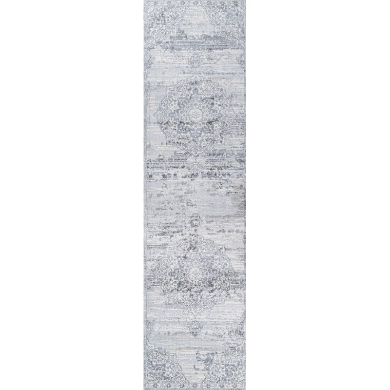 JONATHAN Y Traditional Persian Vintage Medallion Area Rug - 2 X 10 - Light Gray