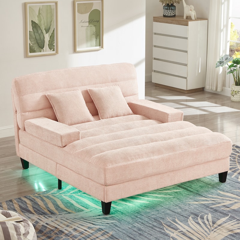 Modern Chaise Lounge Sofa 57.1" Sofa Bed Chenille Upholstered Lounge Sofa Chair - Pink