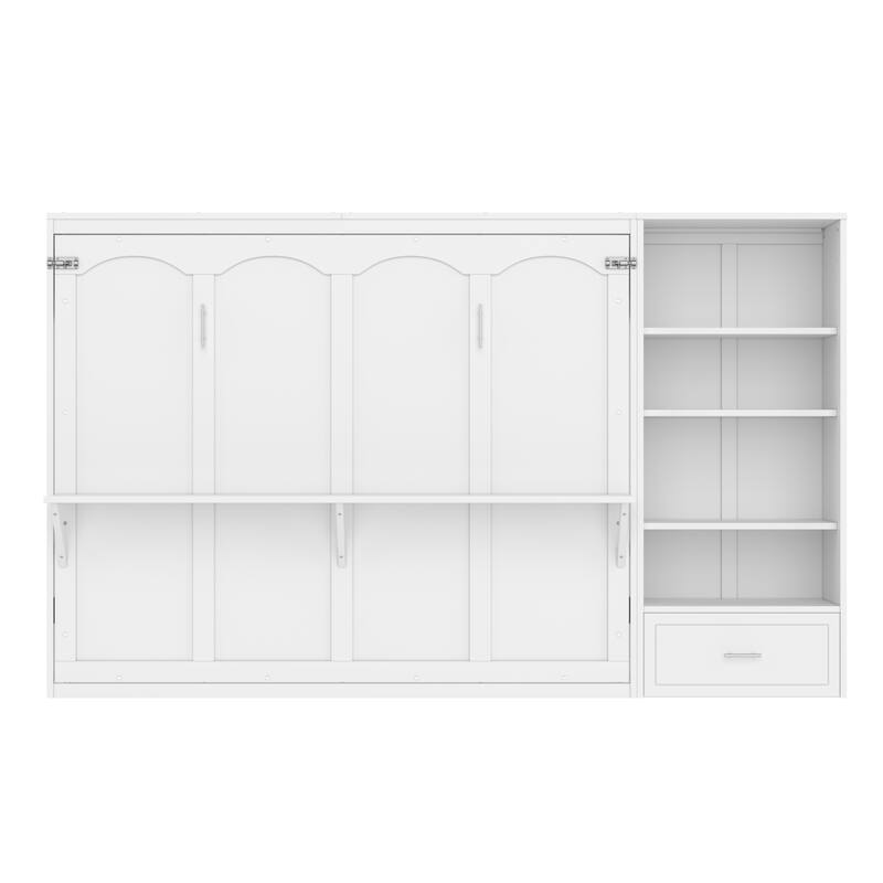 Queen Size Murphy Bed with Height Adjustable Storage Compartments and Shelf