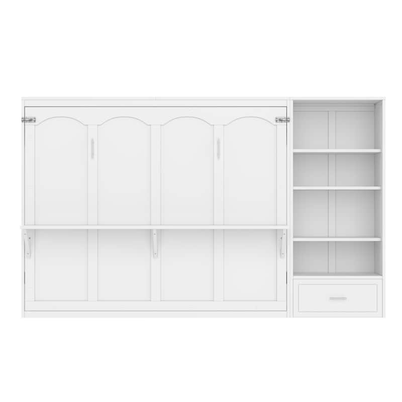Roomfitters Queen Size Murphy Bed with Adjustable Storage Compartments and Shelf, Foldable Wall Bed with Drawer