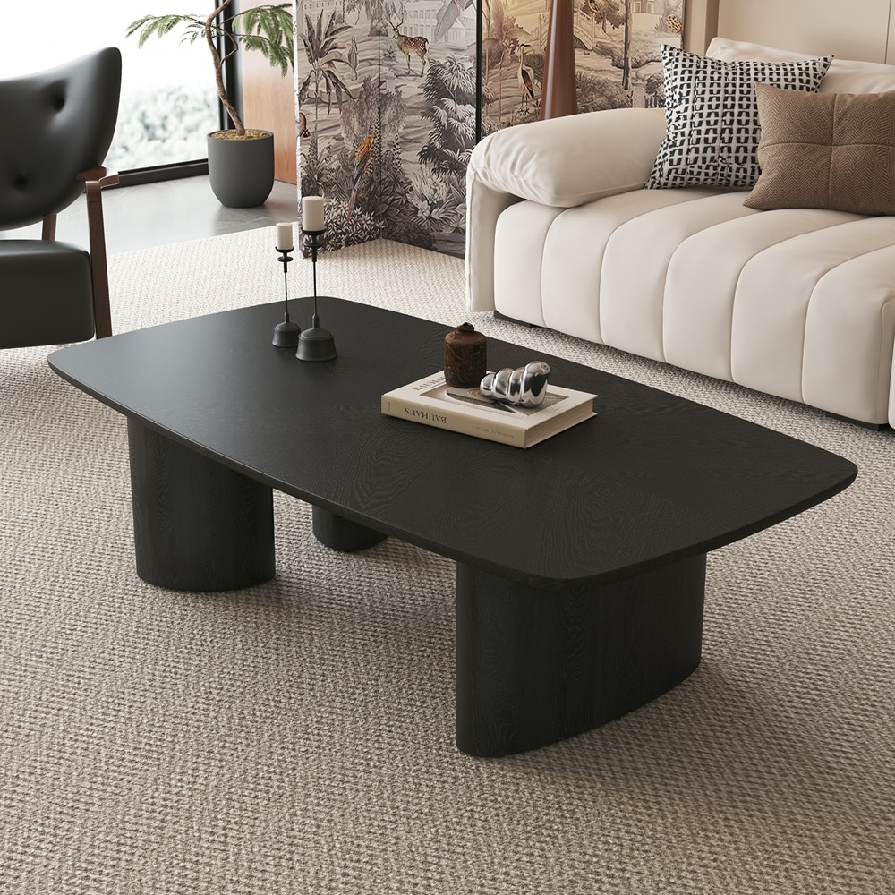 Black MDF Coffee Table with Ash Veneer Finish for Living Room