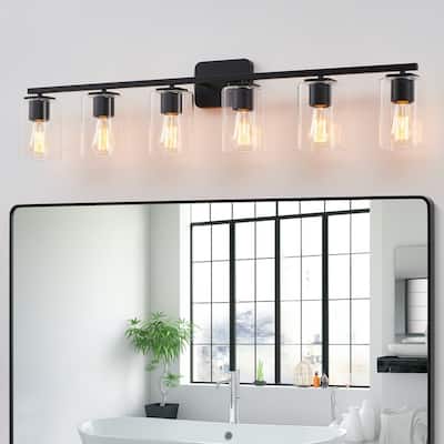 KAWOTI 6-Light Square Clear Glass Shade Vanity Light
