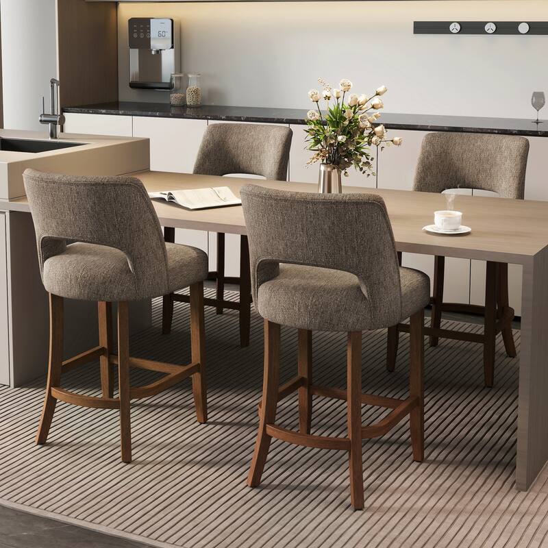 Set of 2/4/6,Upholstered Counter Height Bar Stools,Modern Counter Stools with Wood Legs for Kitchen Island Dining Room Bar