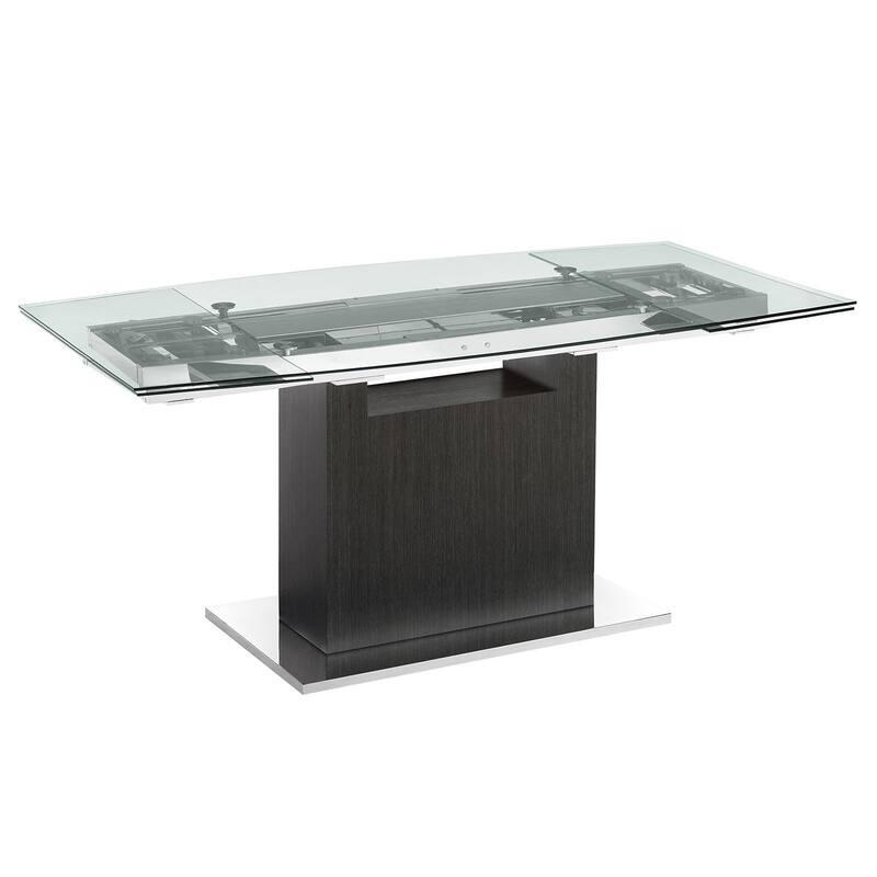 Olivia Manual Dining Table with Gray Oak Base and Clear Top