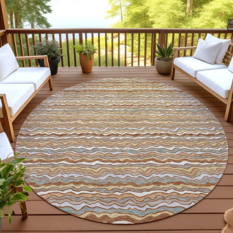 Machine Washable Indoor/ Outdoor Ziggy Stripe Chantille Rug - Paprika - 8' x 8'