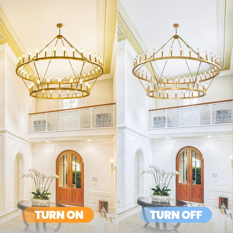 59.84'' 54-Lights Candle Dimmable Two Tiers Wagon Wheel Chandeliers