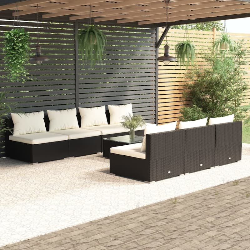vidaXL Patio Lounge Set Outdoor Sectional Sofa Set Table Garden Poly Rattan - 27.6" x 27.6" x 23.8" - Black 8 Piece