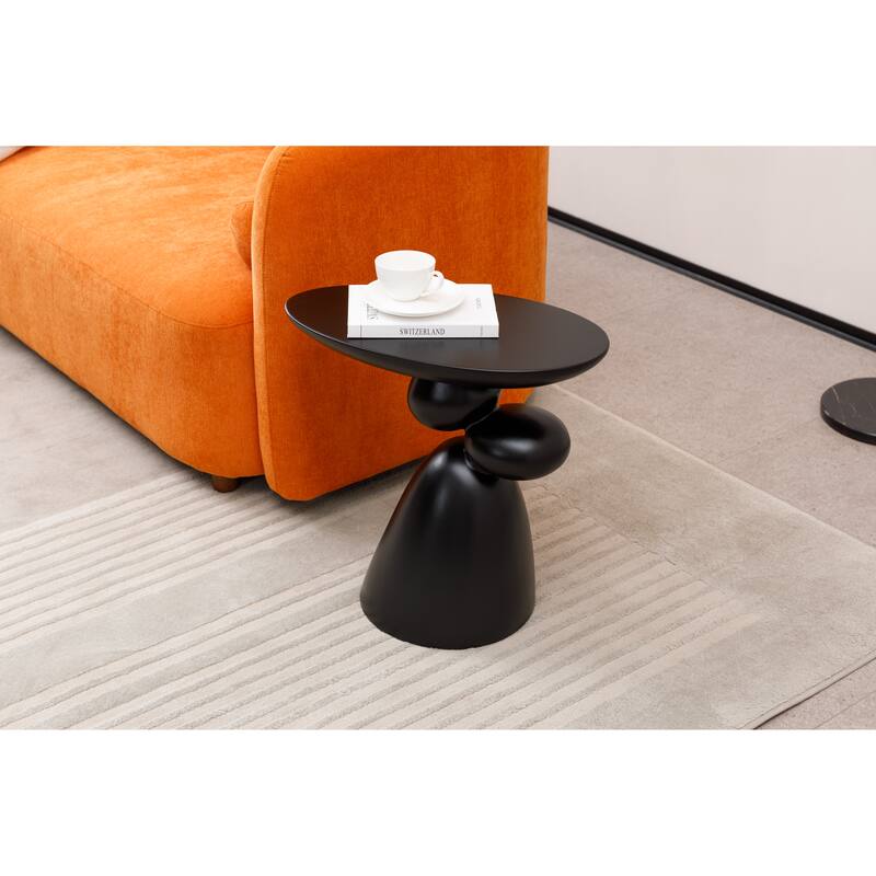 Lucky Stone End Table, Fiberglass Side Table, Modern Minimalist Corner Table - Black