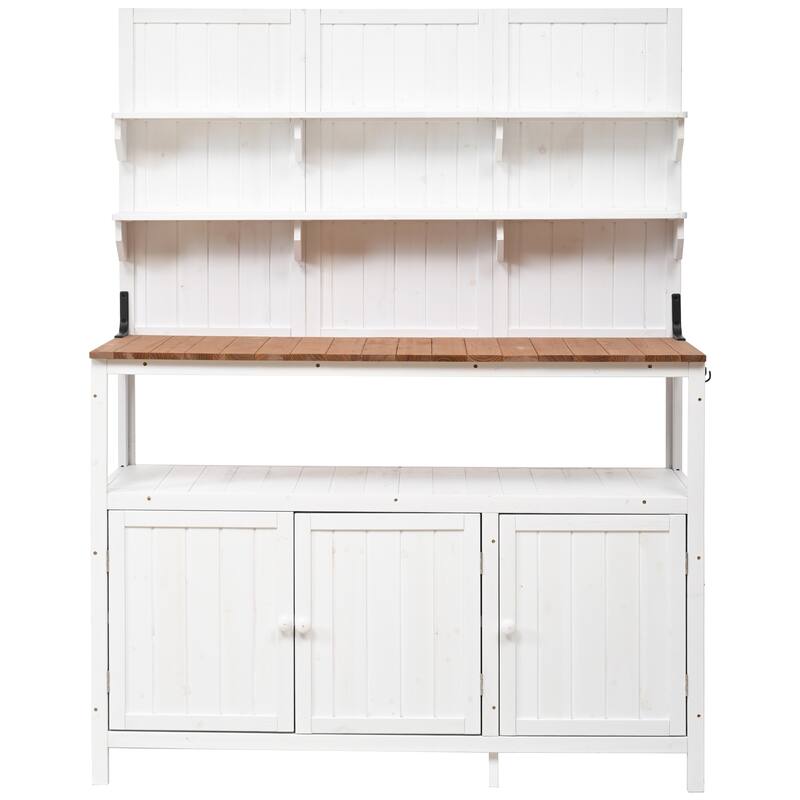 Roomfitters 50 Inch Solid Fir Wood Potting Bench with Hutch and Cabinets, Garden Workstation Table