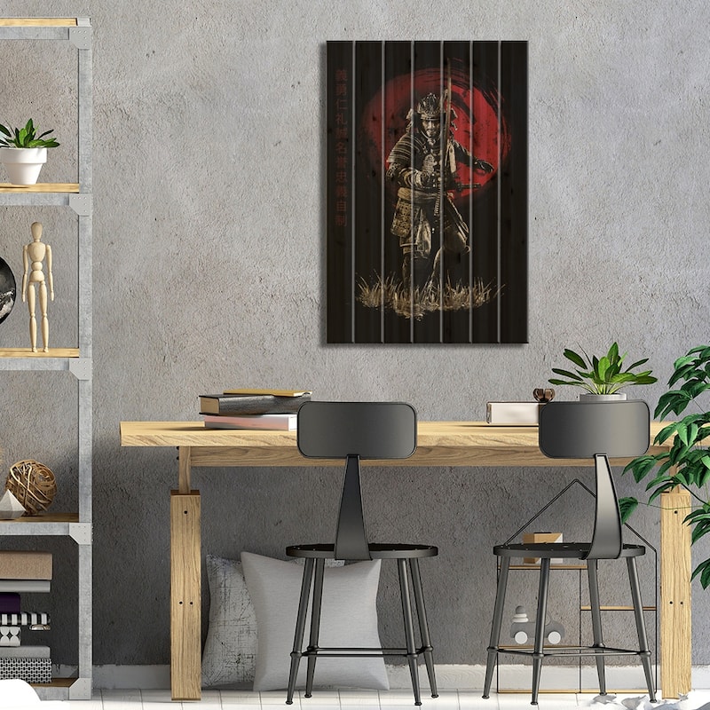 Bushido Samurai Ready To Attack Print On Wood by Cornel Vlad - Multi-Color
