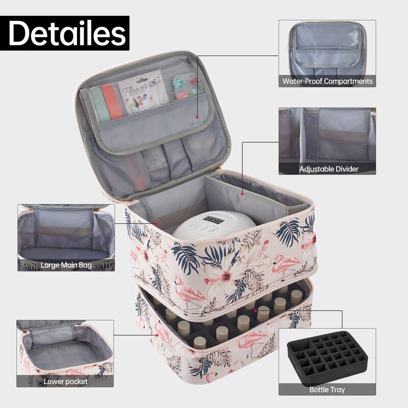 Double-Layer Nail Polish Organizer Bag, Holds 27 Bottles, Nail Tools & Dryer Storage Case with Adjustable Dividers