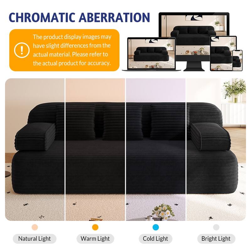 78.7" Convertible Sofa Bed, 2-in-1 Corduroy Couch with 3 Pillows, Modern Folding Boneless Couch