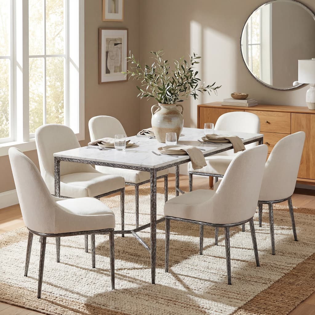 Christopher Knight Home - Modern Rectangular Dining Table with Faux Marble Tabletop & X-Shaped Foraged Metal Base - 70.87"L