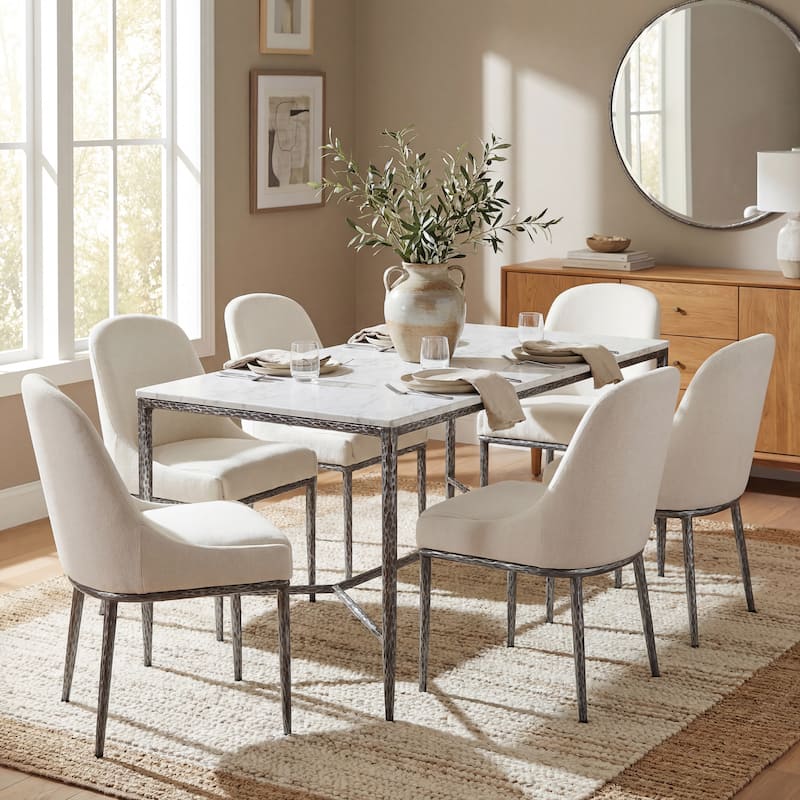 Christopher Knight Home - Modern Rectangular Dining Table with Faux Marble Tabletop & X-Shaped Foraged Metal Base - 70.87"L