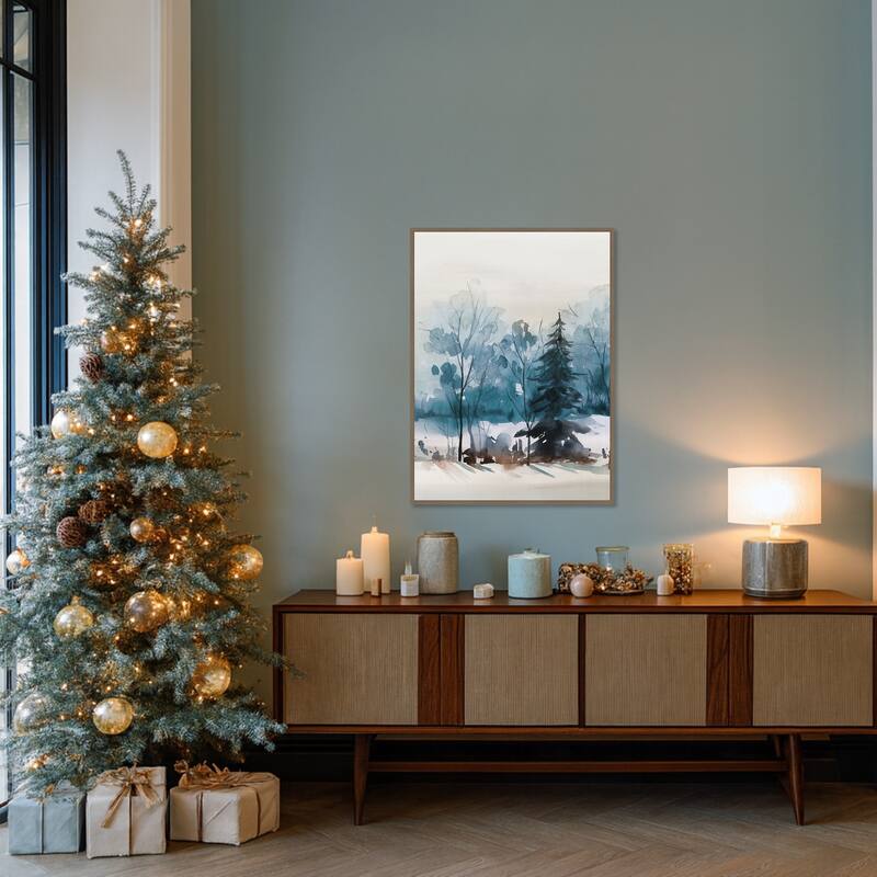 Dusty Blue Trees III by Isabelle Z Framed Canvas Wall Art Print - Sylvie Dark Gold