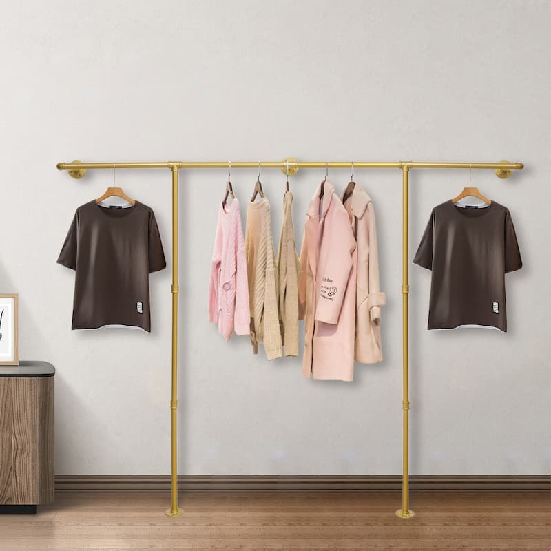 Industrial Pipe Clothing Gold Rack Wall Mounted Display 80.7*11.8
