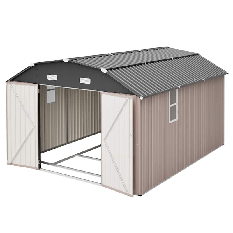 GDFStudio - Large Heavy Duty Rust-Resistant Metal Tool Shed Storage with Floor Frame & Lockable Doors for Easy Access