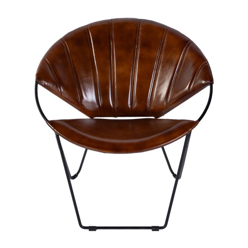 Harlan 18 in. Seat Height Round Leather and Iron Accent Chair