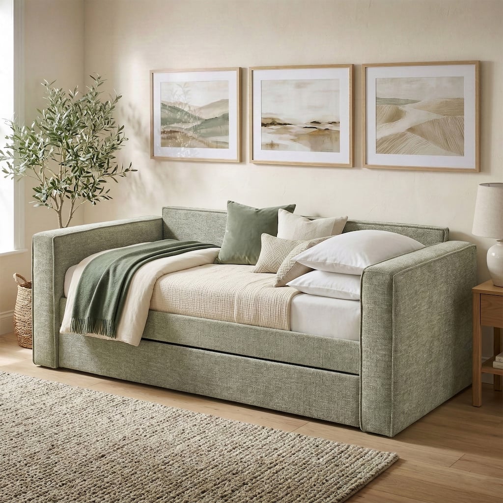 Furniture of America Xora Modern Fully Upholstered Twin Daybed with Trundle