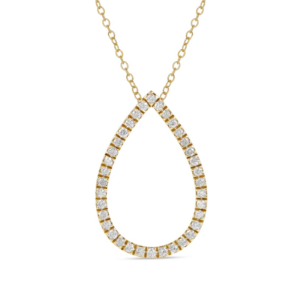 1/6ct - 1ct TDW 14K Gold Open Pear Diamond Pendant Necklace for Women