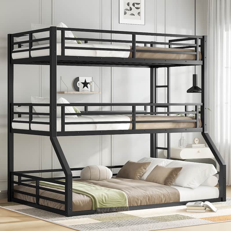 GDFStudio - Fillip Metal Triple Bunk Bed with Guardrails & Noise-Reduced Heavy-Duty Frame