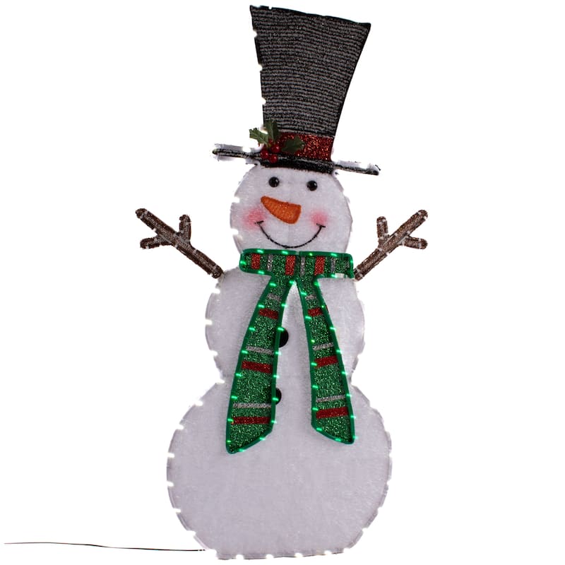 Christmas 3 ft. Lighted LED Snowman Top Hat Green Scarf