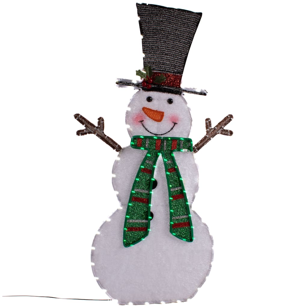 Christmas 3 ft. Lighted LED Snowman Top Hat Green Scarf