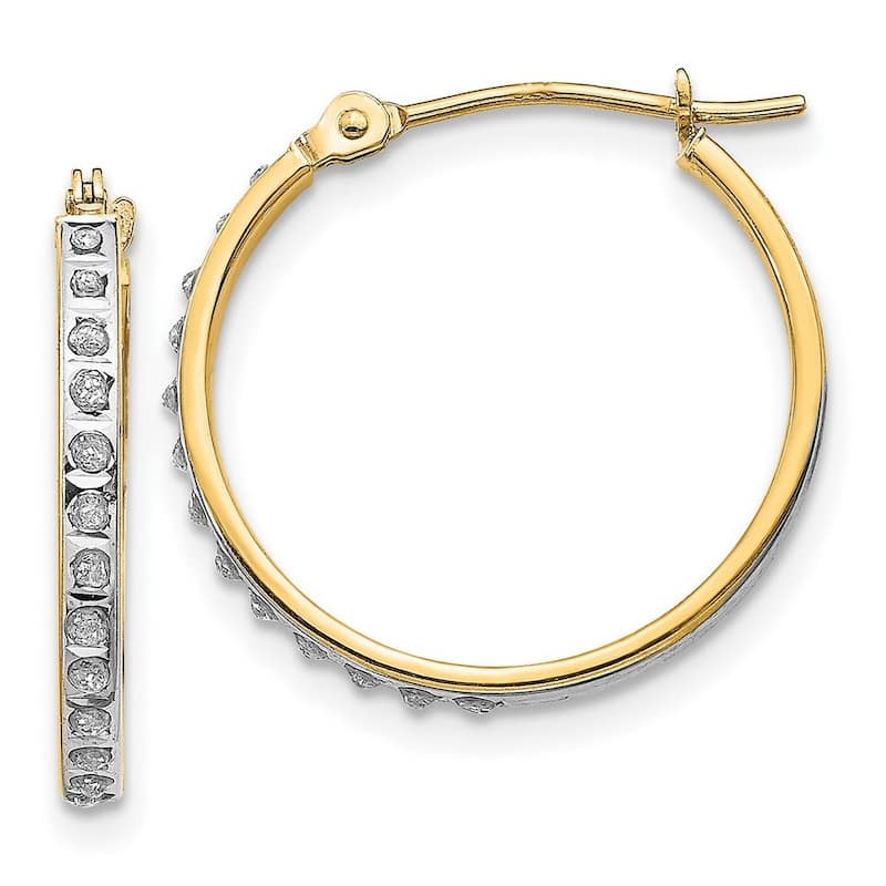 Curata 14k Yellow Gold 20x2mm Diamond Round Hinged Hoop Earrings