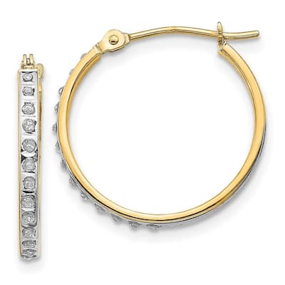 Curata 14k Yellow Gold 20x2mm Diamond Round Hinged Hoop Earrings